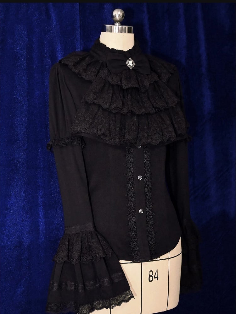 Tie Bowknot Jabot Black Gothic White /