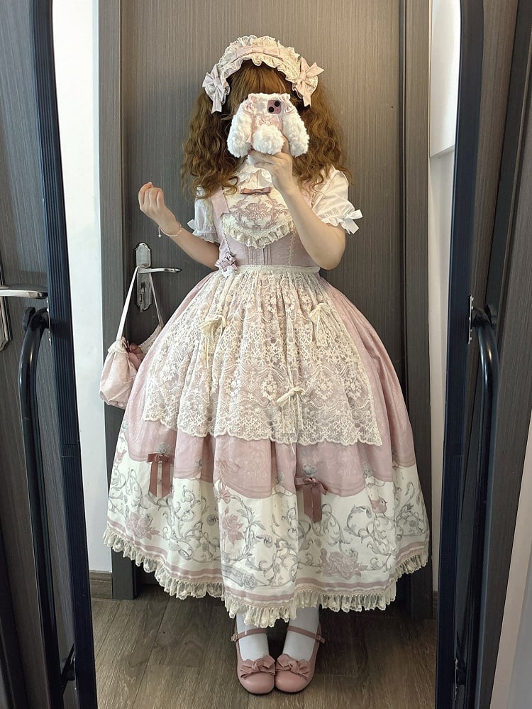 Pink Titmouse Floral Print Lolita Skirt Jumper and