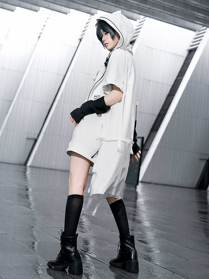 Cyberpunk Ears Coat Ouji White Hooded Techwear Cat Fashion