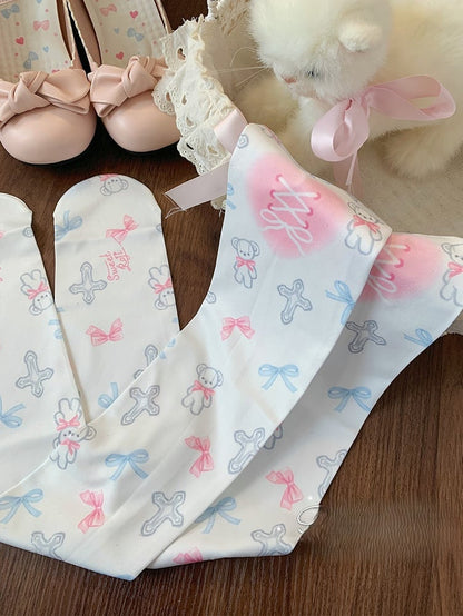 Lolita Overknee Bowknot Print Stockings White Cross Bear Sweet and