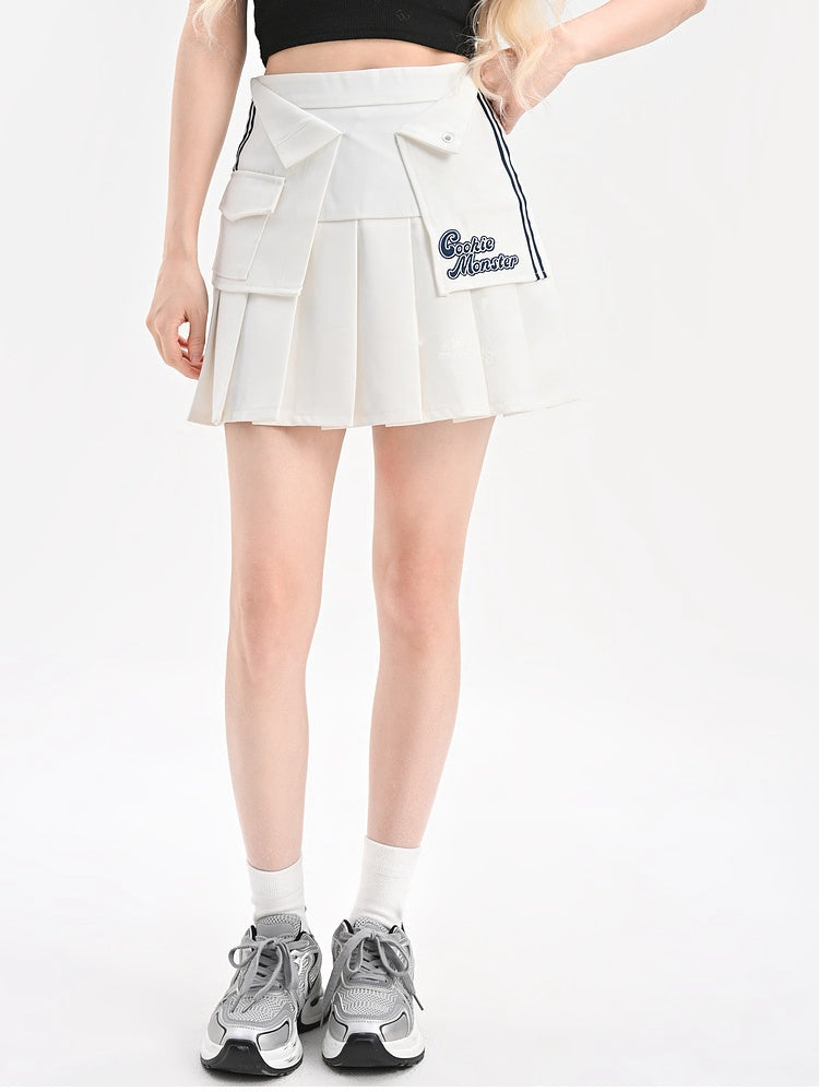 White Sports Slim-fitting Pleated Skirt
