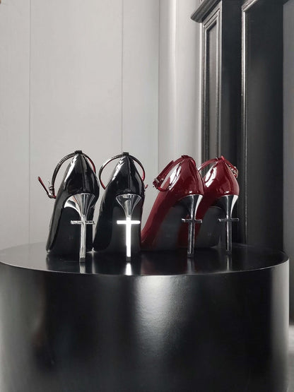 Design Red Heel Pointed Toe Gothic High Cross Heels
