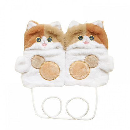 ホワイト＆ブラウンのかわいい猫型ぬいぐるみ手袋