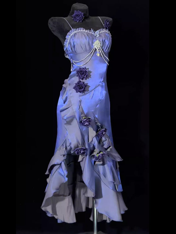 with Gown Sleeves Dress Detachable Evening Mermaid Purple Flounce Rosette