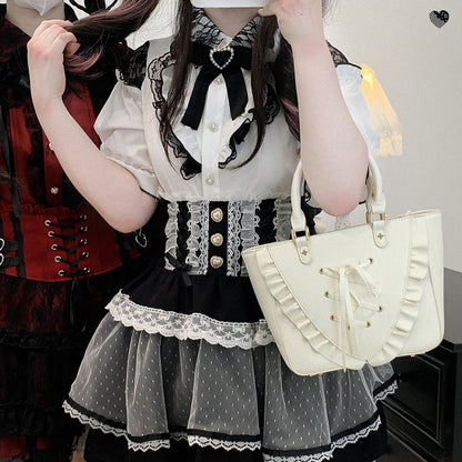 ウエスト スイートハートボタントリム ハイレース ブラック/ピンク/ブルー