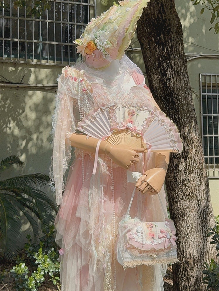 Light Pink Floral Feather Decorated Shoulder Bag