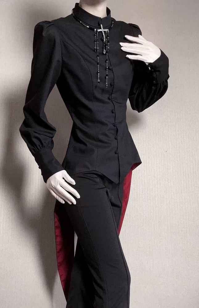 Ouji Mandarin Black Long Fashion Top Lolita Tail Swallow Collar Sleeves