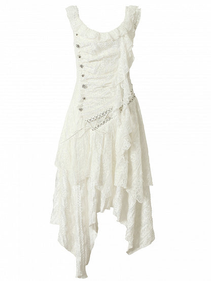 Punk Handkerchief Wasteland White Hem Lace-up Sleeveless Design Dress
