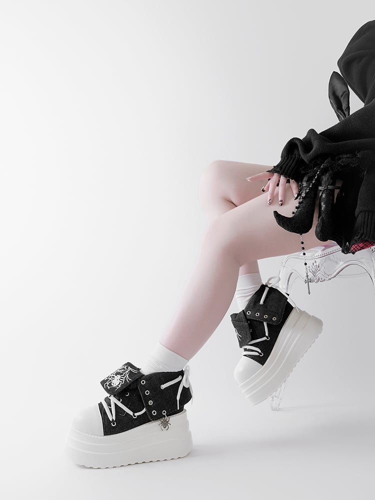 Black & White Punk Spider Platform Sneakers