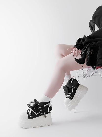 Black & White Punk Spider Platform Sneakers