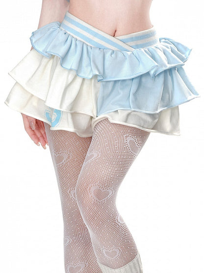 Apricot & Blue Pointed Waistband Waist Tiered Ruffles Glamorous Mini Skirt