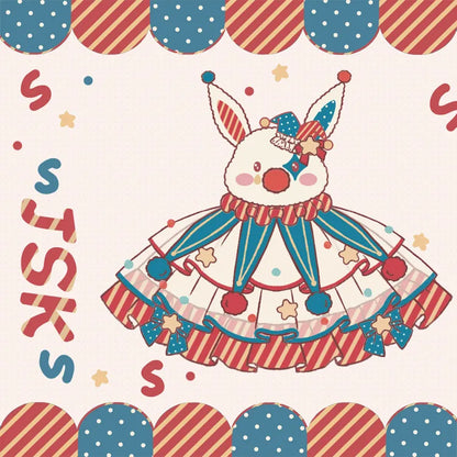 Clown Dark Bunny Dress Blue Clowncore Overalls Fleece Lolita Pastel Sweet Circus Red and Bodice