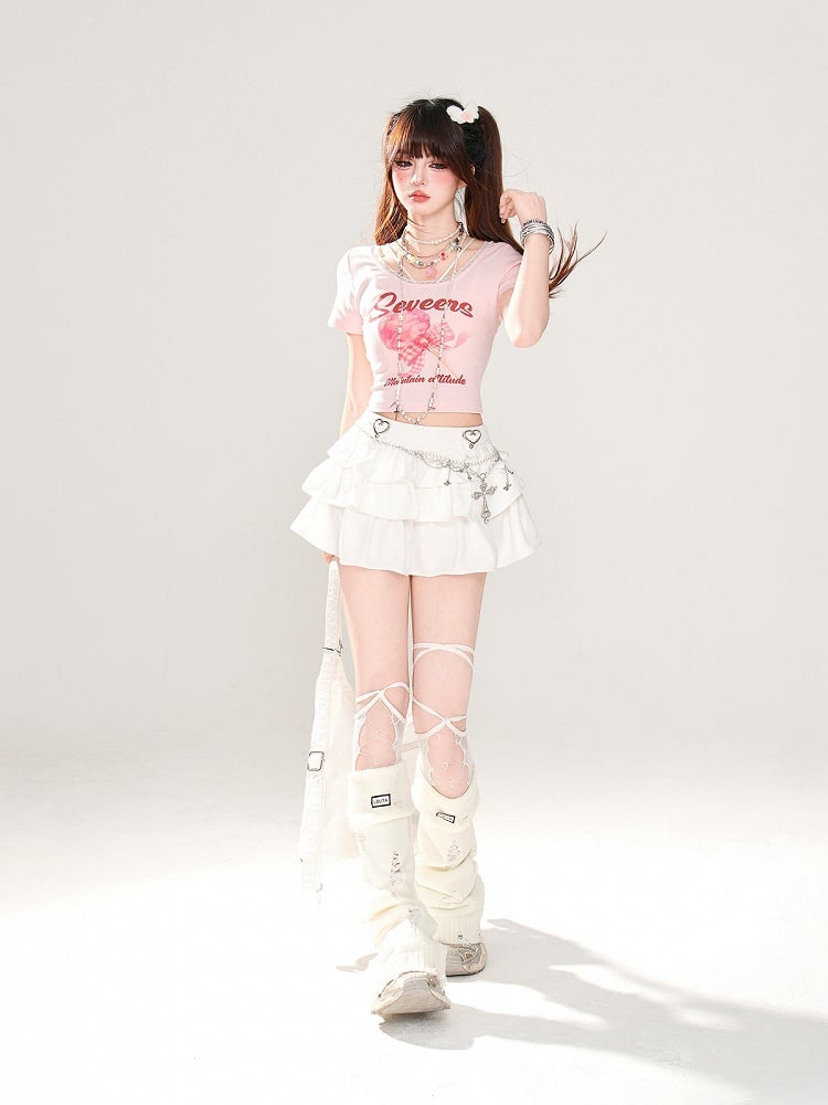 Trim Sweet Lollipop Print Lace T-Shirt Pink/Apricot Glamorous Cropped
