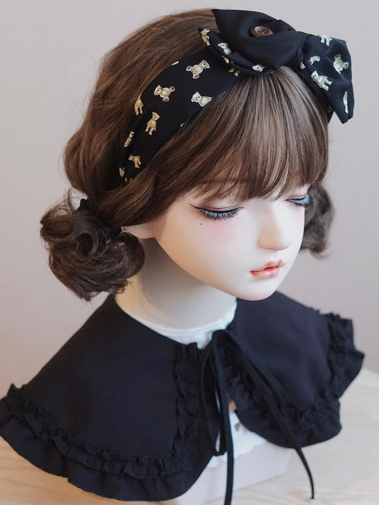 KC Print Button Decorated Black Bow Bear Big