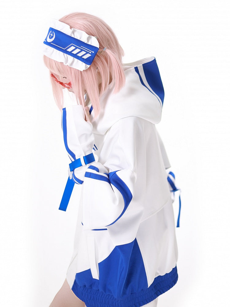 Star Moon White Embroidery Blue Hairband and