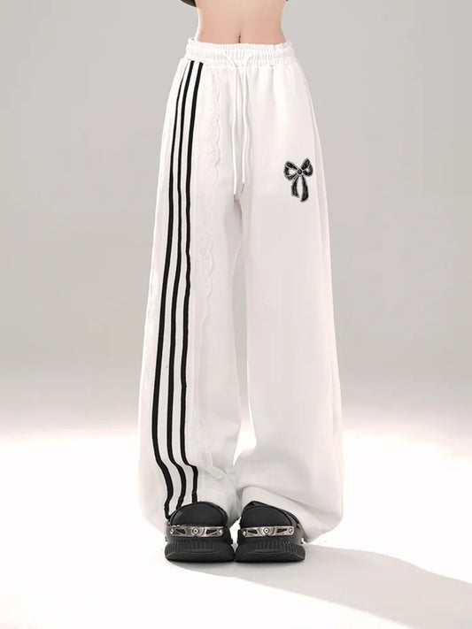 Cut Blokettecore Print Black/White Bowknot Pants Wide-leg