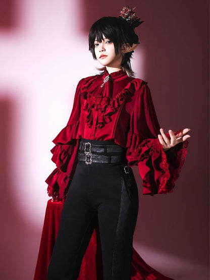 Chemise à manches longues Lolita Vampire Ouji à volants rouge vin