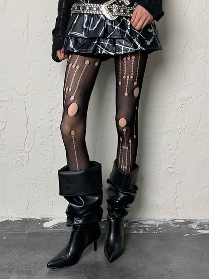 Black Gothic Cut-out Asymmetrical Tights