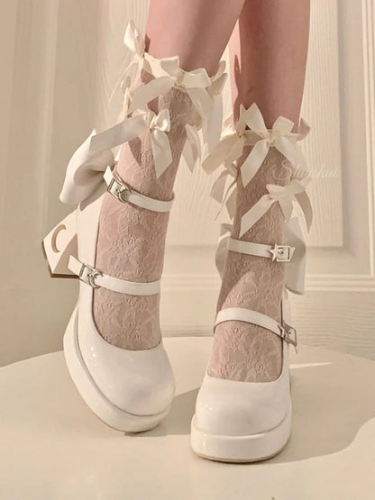 with Astral Platforms Back Bow Cut-Outs Themed Y2K Block and - Celestial Heels White