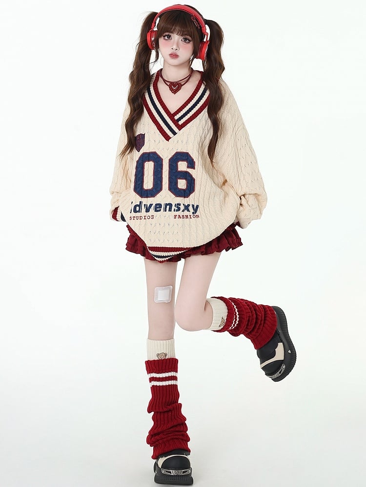 Numbers and Letters Apricot Preppy Loose Sweater