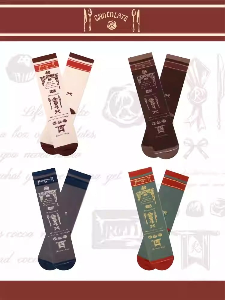 Chocolate Print Sweet Lolita Calf Socks