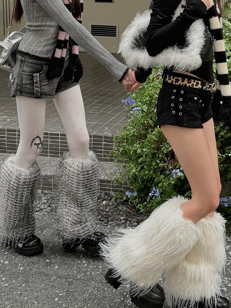White/Grey/Coffee Y2K Shaggy Leg Warmers