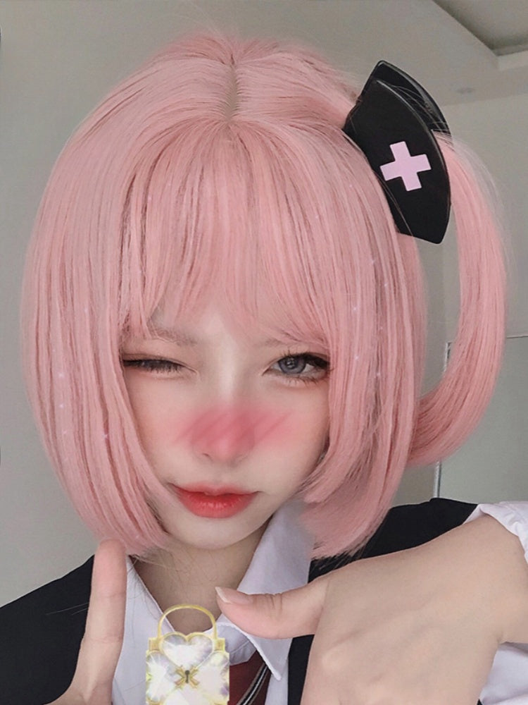 Pink 30CM Short Bob Cut Synthetic Wig With Bangs