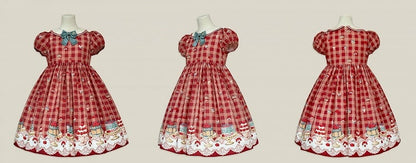 Red High Waist Cherry and Dessert Sweet Lolita Gingham Dress