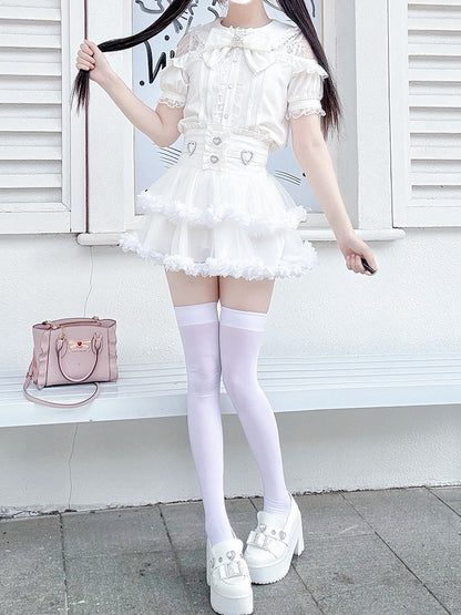 Bluse Kei Jirai Weiß / Knöpfe mit schwarzem Herz