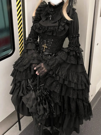 Shirt Layered with Gothic Sleeves Bowtie All Kuro Bell Black Lolita
