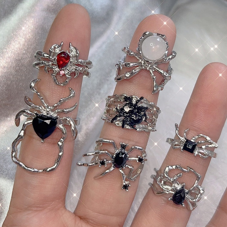 Set Spiders 7 Rings Silver Punk