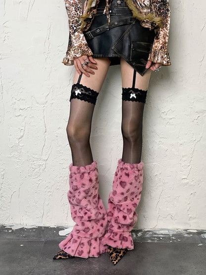 Rose Pink Y2K Leopard Leg Warmers