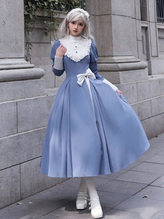 Blue Elegant Juliette Sleeves Dress Nun Lolita Long Sleeves One Piece