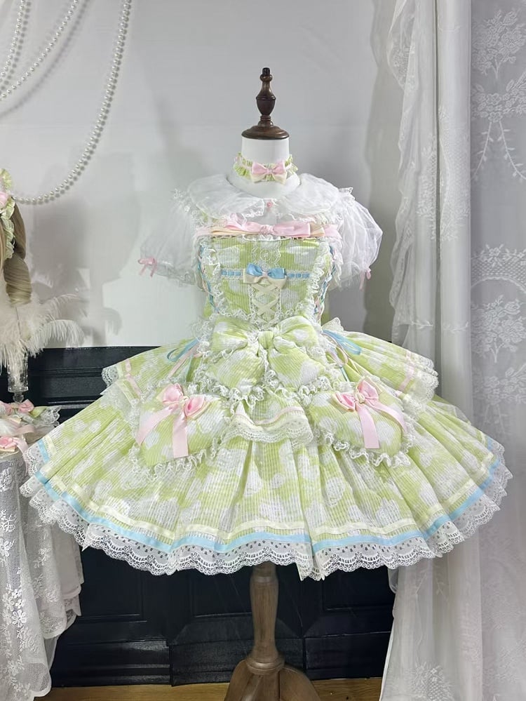 Dekoration Rock Grün Schleife und Lolita Rosette Stoff Pullover Herz gepolstert