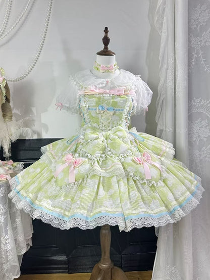 Dekoration Rock Grün Schleife und Lolita Rosette Stoff Pullover Herz gepolstert