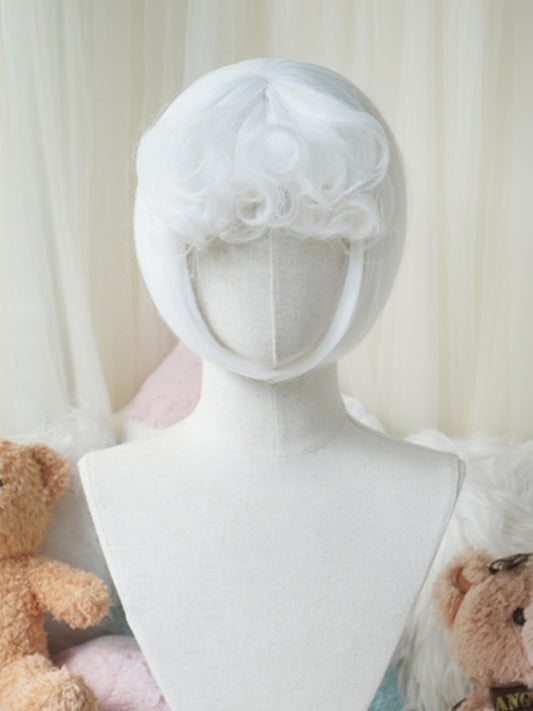 White/Pink Bob Cut Short Wig With Curly Bangs