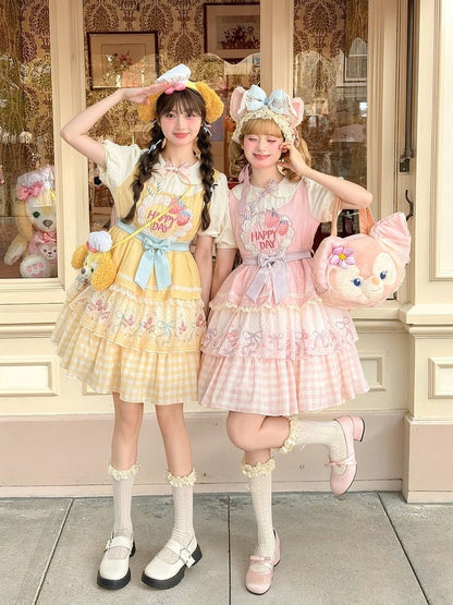 Strawberry Cake Embroidery Pan Tiered Lolita Dress Pink Skirt Peter Collar Sweet