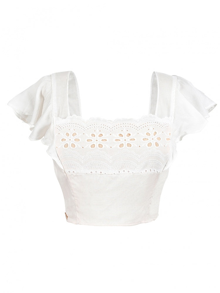 Vintage White Hollowed-out Cropped Top