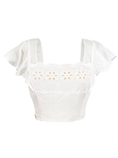 Vintage White Hollowed-out Cropped Top