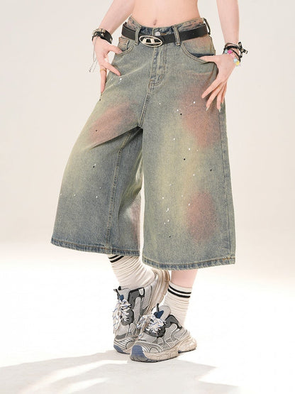Blue Low Distressed Rise Sequin Details Straight-Leg Jeans