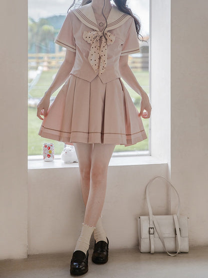 Pink Uniform Skirt JK Pleat Short Box Sweet 45cm