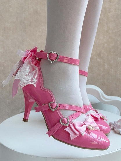 Lolita Elegant Heels in Bow Barbie with Pink Top