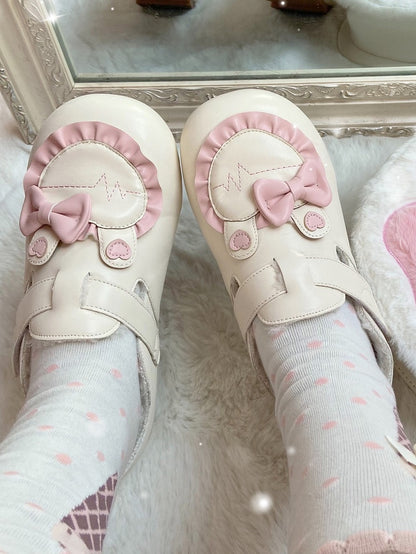 Besatz Fleece Beige Flats Herz Ohr Gefüttert Lolita mit Rüschen Süße Applikation Hase Winter