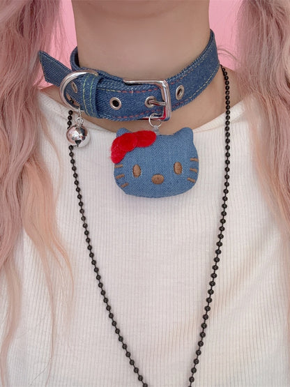 Blue Denim Kitty Bell Choker