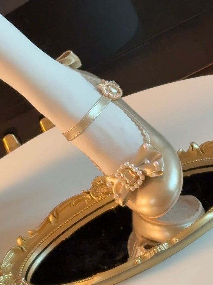Und Details Perlen Runde Bowknot Mary Verzierte Zehe Strass Janes Gold