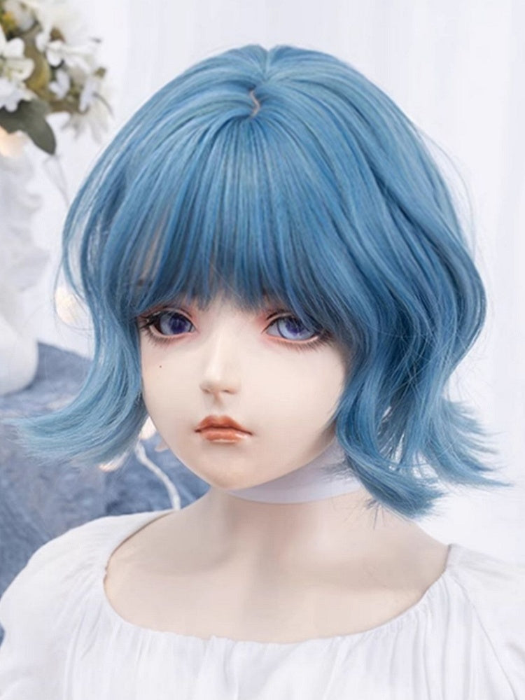 Blue 29CM Short Wig With Air Bangs