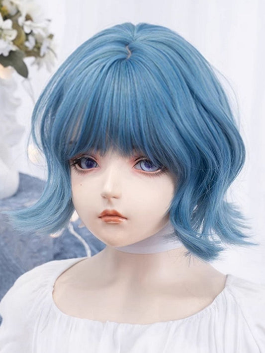 Blue 29CM Short Wig With Air Bangs