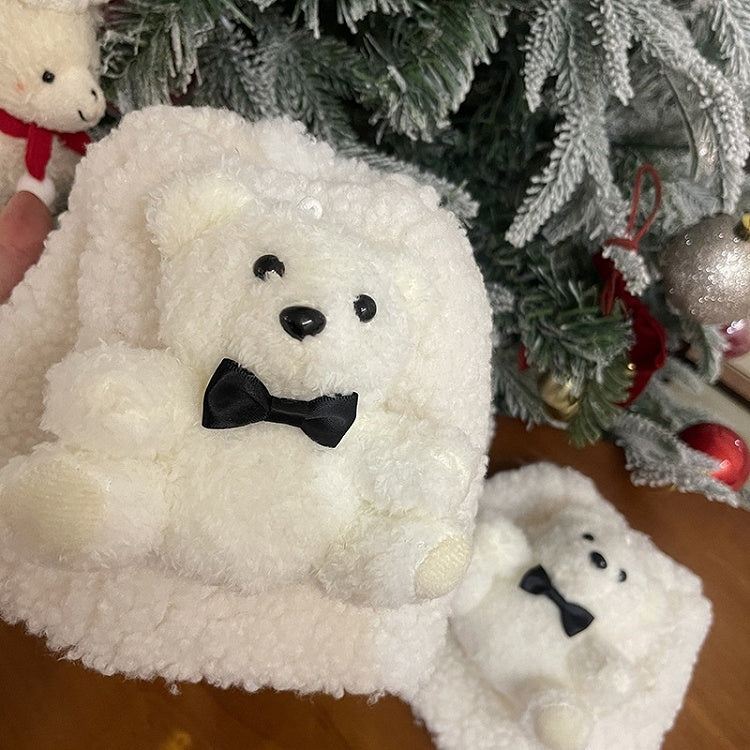 Jambières en peluche avec nœud en forme de poupée ours blanc