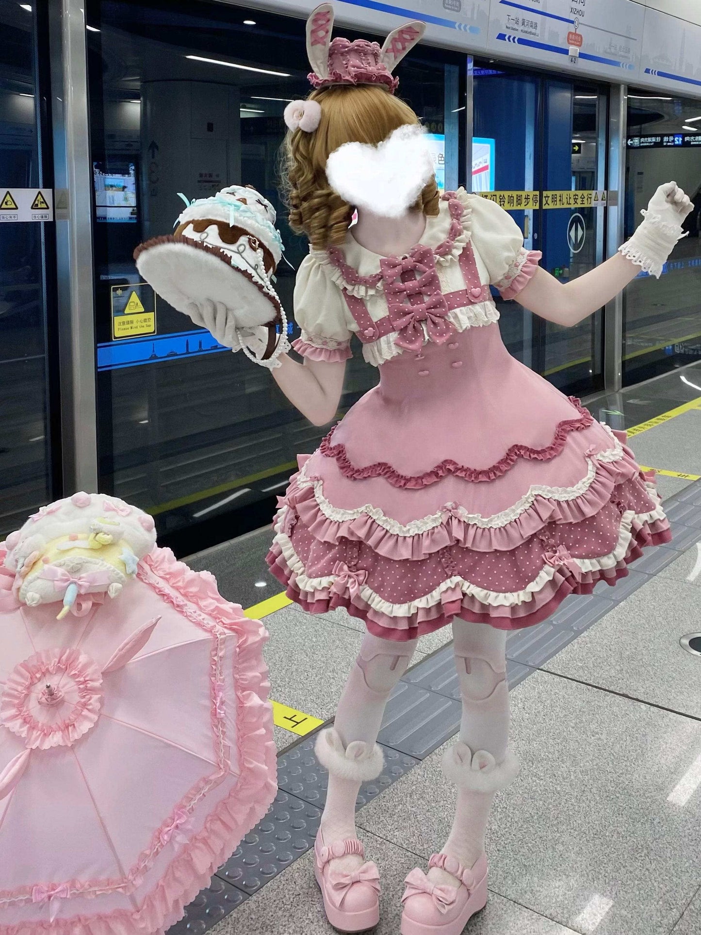 Ohrenkuchen täglich + Kaninchen Kirsche Lolita Bunny Hut Kleid