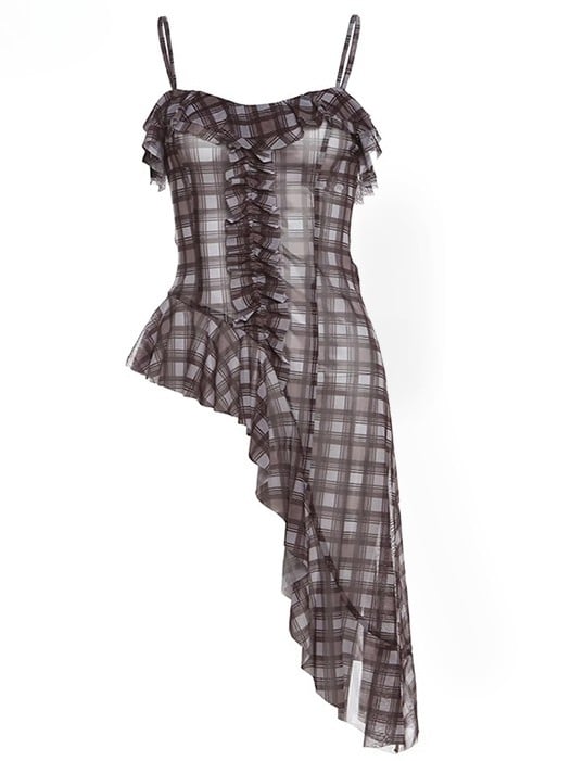 Saummuster Cami Glamorous Bittersweet Brown Plaid Asymmetrisch
